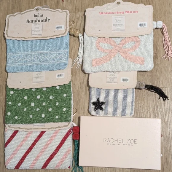 Wandering Moon Handmade In India Beaded Bag Lot: 6 Beaded Pouches & 1 Nag Charm - Picture 14 of 14